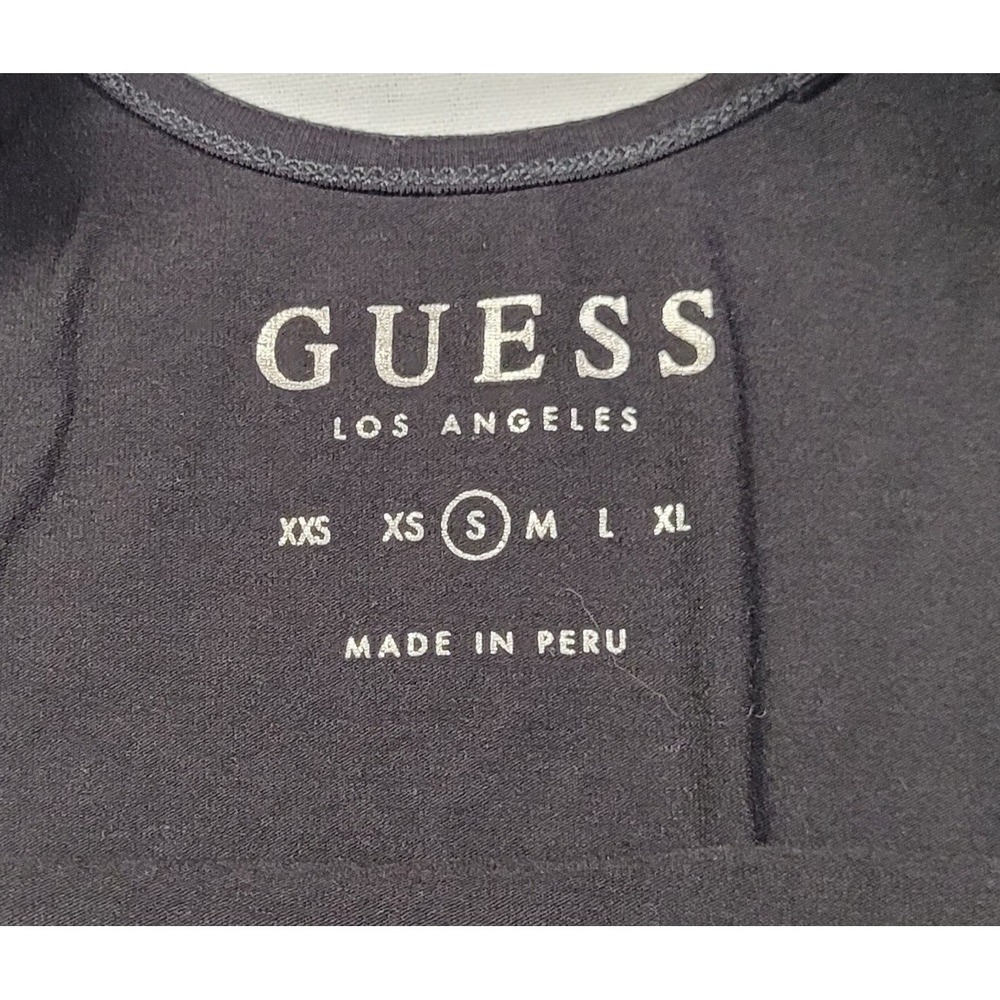 GUESS Black Scoop Neck Sleeveless Bodysuit Iconic Distressed Logo Womens Size S - Picture 5 of 10